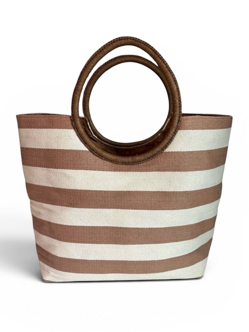 Neiman Marcus Tan Straw-Trim Tote